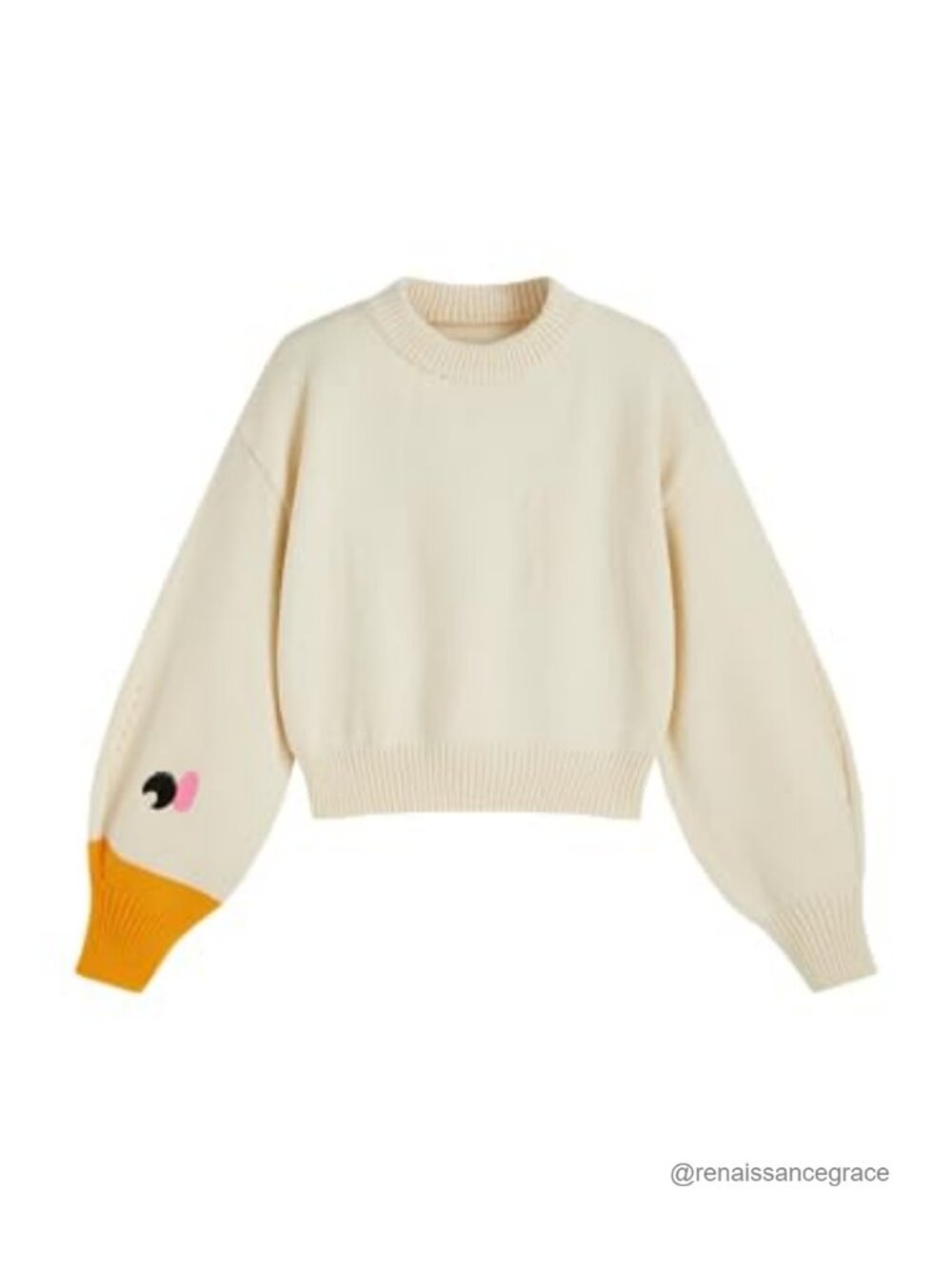 Women's Chunky Cropped Goose Sweater Pullover Long Sleeve Crew Neck Knit